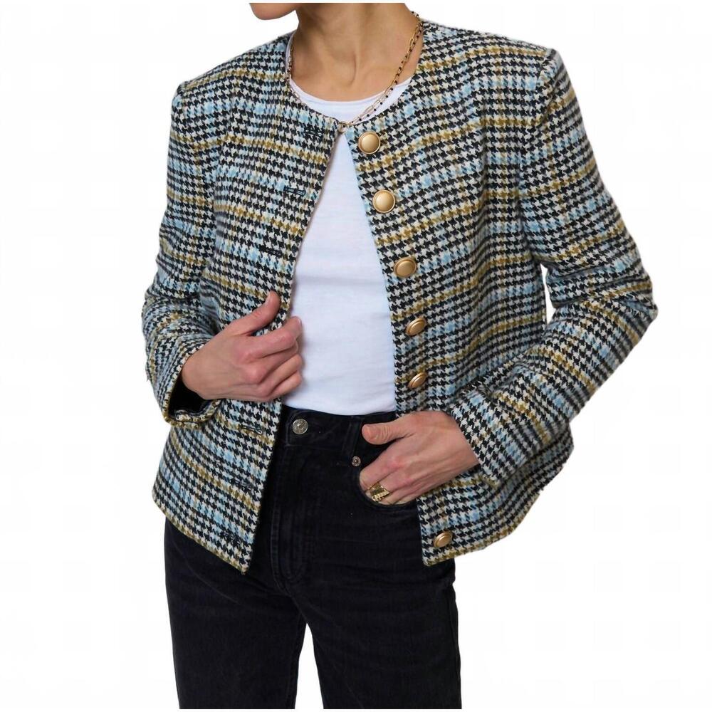 NEW CENTRAL PARK WEST billie herringbone long sleeve jacket in houndstooth